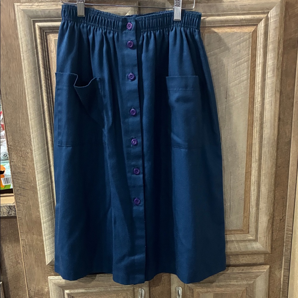 G by Guess Dark Blue Midi Skirt with Purple Buttons